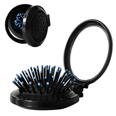 Shanzwh Portable Pliante Ronde Peigne avec miroir de massage Brosse à cheveux – Noir - B07BCYZFCT